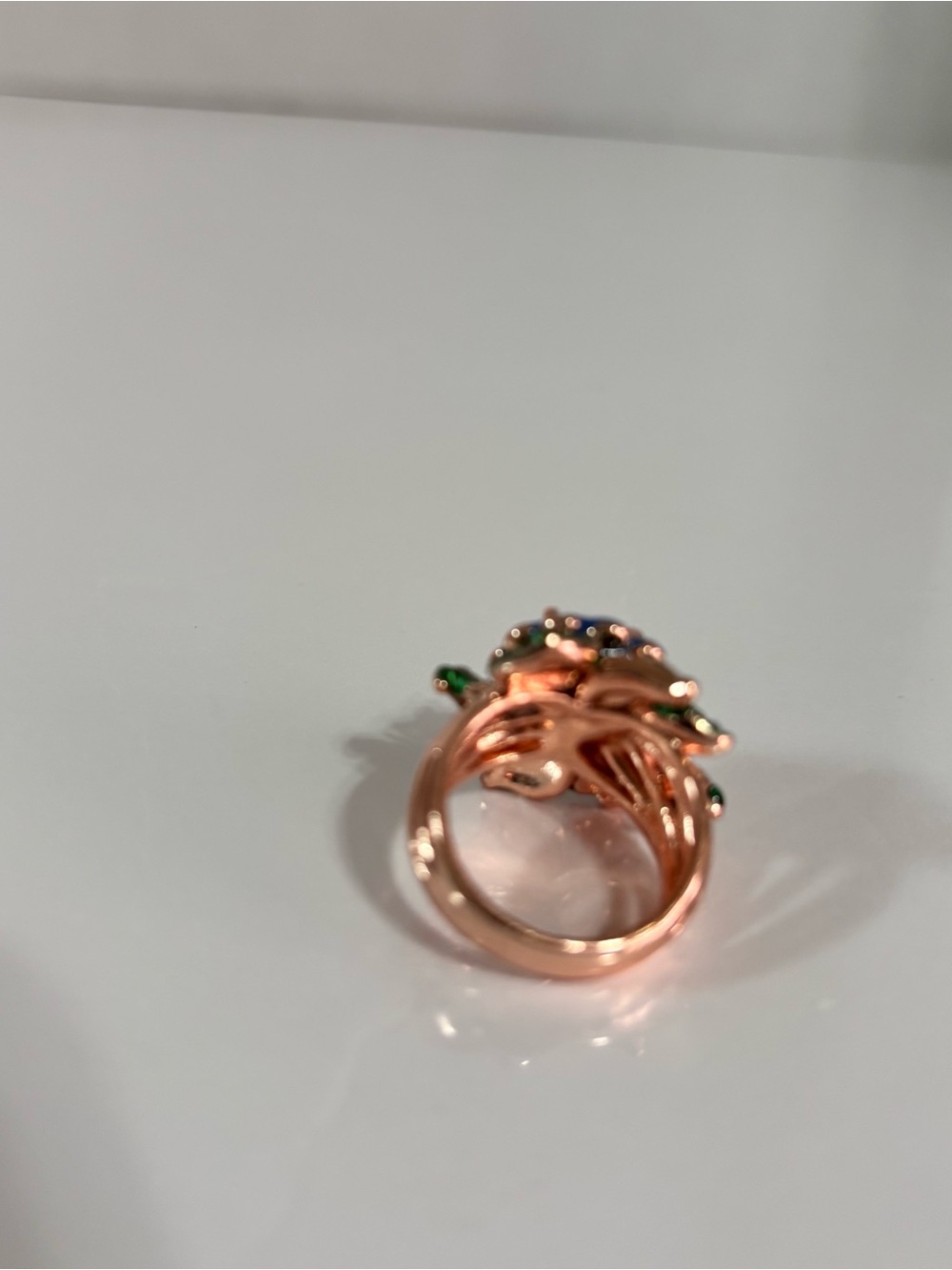 925 silver Rose Gold & Pink synthetic Zirconia Ring & Green / Purple Enamel 7 - Picture 2 of 8